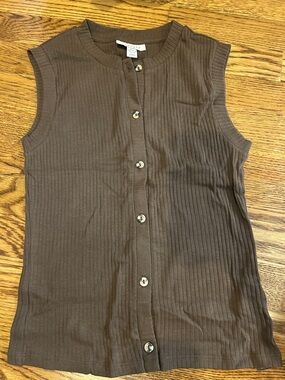 Topshop Brown Ribbed Button-Front Knit Tank